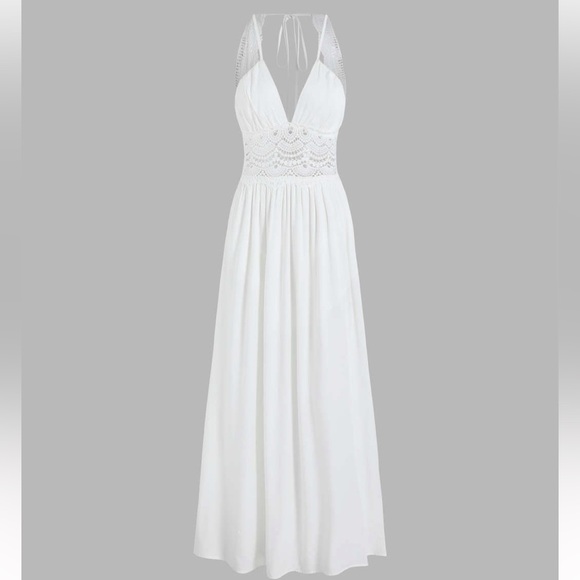 Cider Dresses & Skirts - Cider White Lace-Detail Halter Maxi Dress